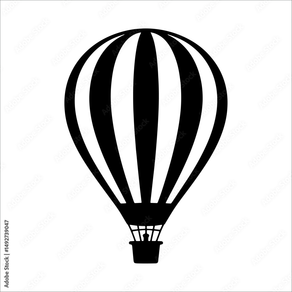 Naklejka premium Hot air balloon silhouette icon isolated on white background. Travel adventure flight symbol graphic.