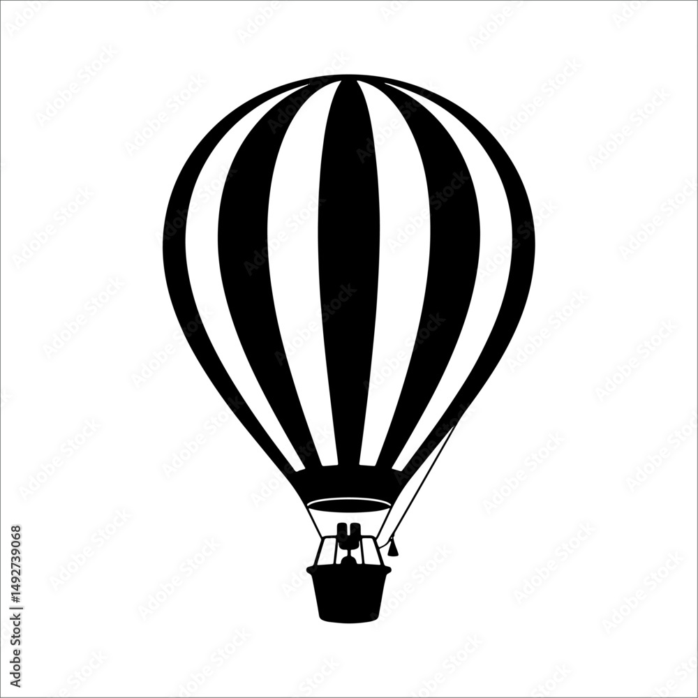 Naklejka premium Hot air balloon silhouette icon isolated on white background. Travel adventure flight symbol graphic.