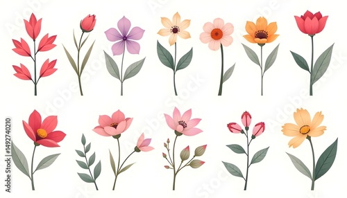Wallpaper Mural Assorted warm tone flowers leaves branches vector art high resolution picture Torontodigital.ca
