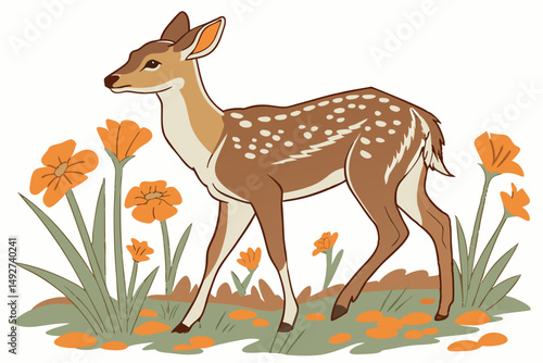 196 beautiful deer, cute deer, deer figurine, deer in flower, orange flower, detailed, realistic, 3d, studio lighting, depth of field, high resolution