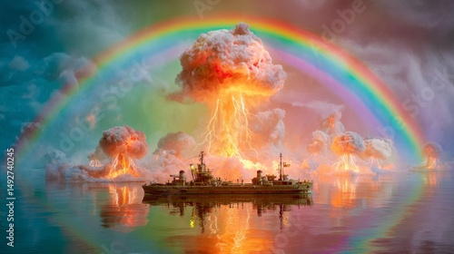 Wallpaper Mural A ship is surrounded by a rainbow and a cloud of smoke Torontodigital.ca