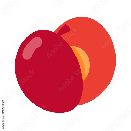 Stylized vector illustration of whole and cut plums fruit