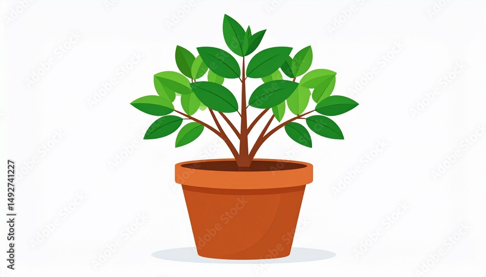 Potted Plant Simple Illustration of a Green Leafy Plant in Terracotta Pot Potted Plant Simple Illustration of a Green Leafy Plant in Terracotta Pot