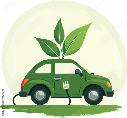 Green electric vehicle illustration promoting sustainable transport clean energy and eco friendly transportation methods