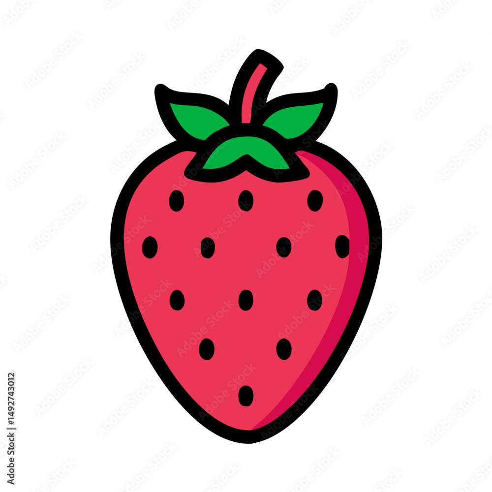 Obraz premium Flat Vector Strawberry Illustration on a Black Background