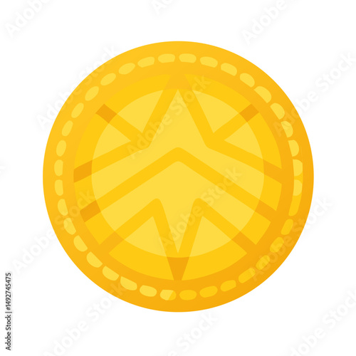 Isolated gold coin with unique design on black backdrop