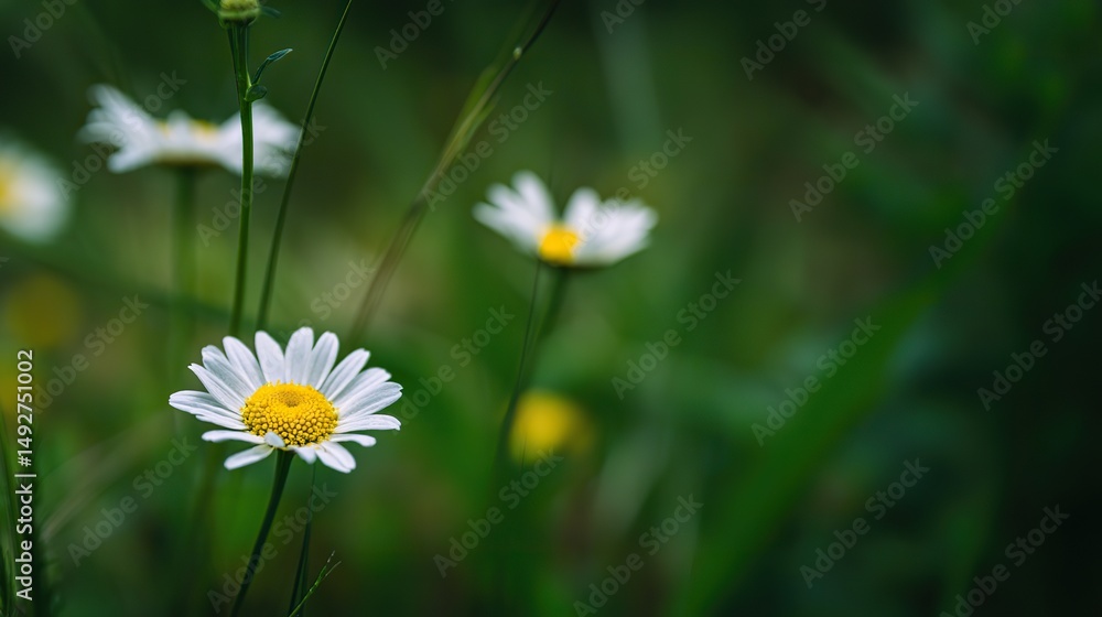 Close-up of white and yellow chamomile flowers, on a green background, showcasing intricate petal textures and subtle color transitions that highlight the beauty and serenity of nature. Close-up of white and yellow chamomile flowers, on a green background, showcasing intricate petal textures and subtle color transitions that highlight the beauty and serenity of nature.
