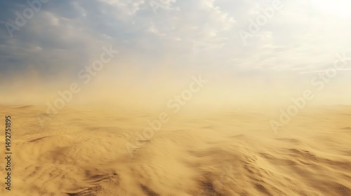 Vast desert landscape under hazy sky