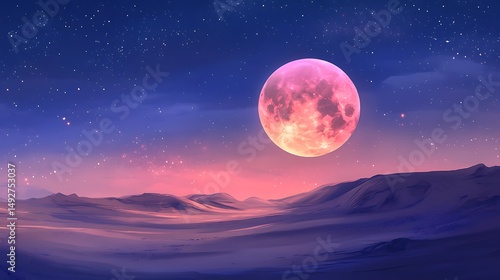 Vibrant celestial body over serene rolling terrain