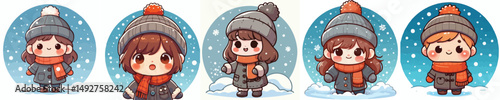 vector of a girl playing in the snow