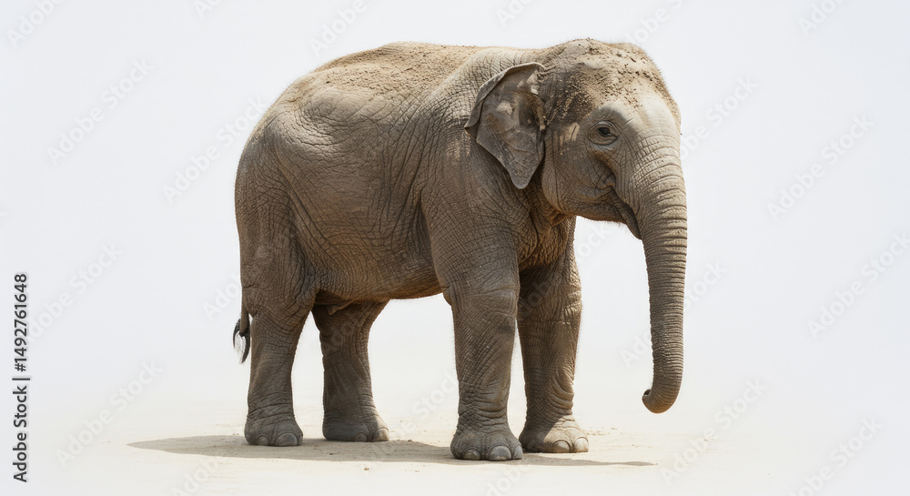 Naklejka premium Grace in Grey: Elephant on a White Background