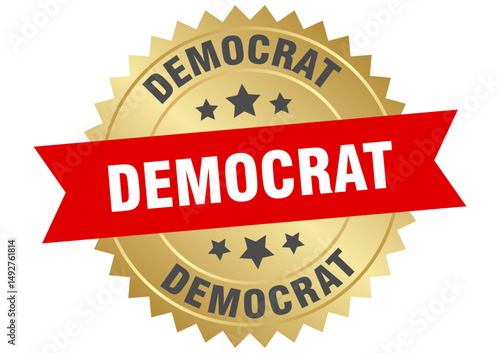 democrat. democrat round red and gold label isolated on transparent background