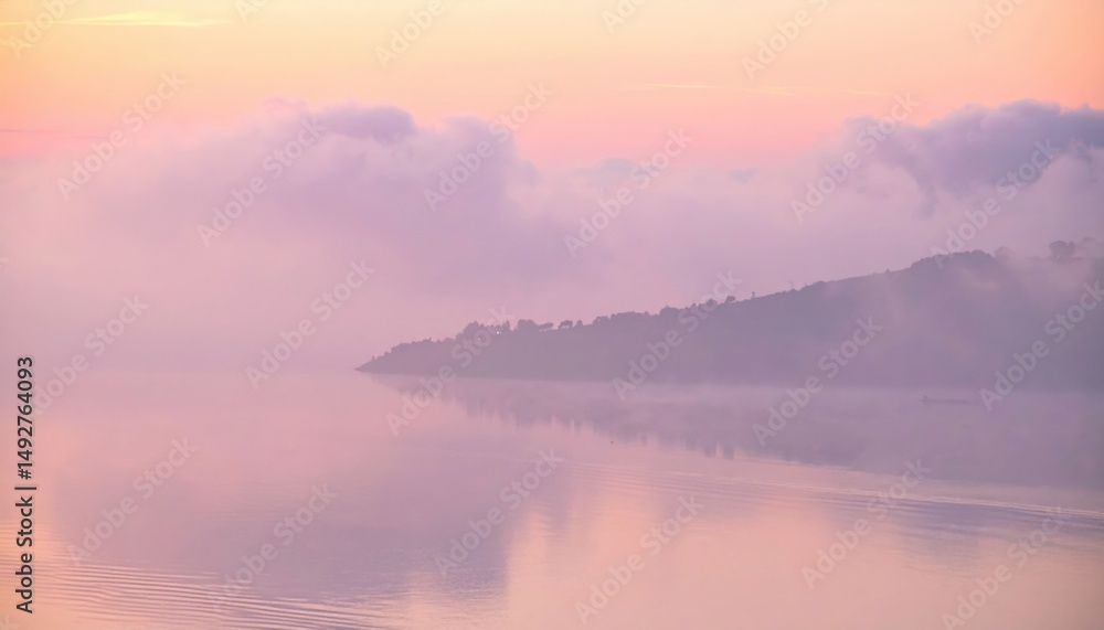 Fototapeta premium Tranquil sunrise reflections over misty water nature landscape serene environment peaceful viewpoint