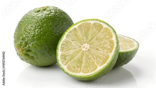 Single Kabosu Fruit Isolated on White Background with Sunlight