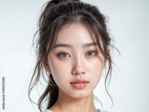 a portrait of beautiful korean girl face clean smooth skin
