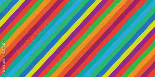Abstract colourful background features a seamless pattern of diagonal rainbow stripes and lines, creating a vibrant textile design with artistic decoration