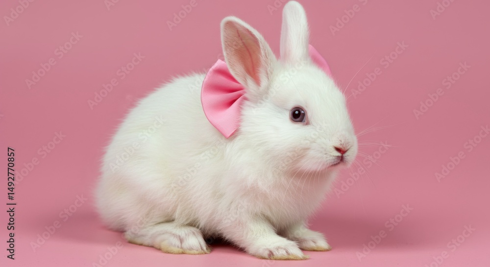 Adorable white rabbit with pink bows Adorable white rabbit with pink bows