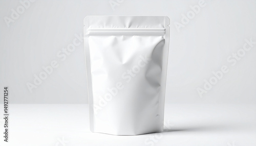 Blank White Stand-Up Pouch Packaging Mockup Ideal for Food, Coffee, or Snacks
