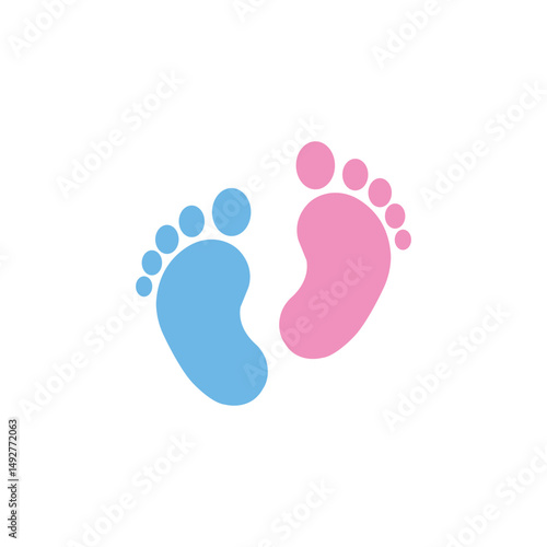 Blue and pink baby footprints icon on a white background. Perfect for gender reveal themes, baby shower designs, and birth announcements with a soft, minimal, and playful touch.