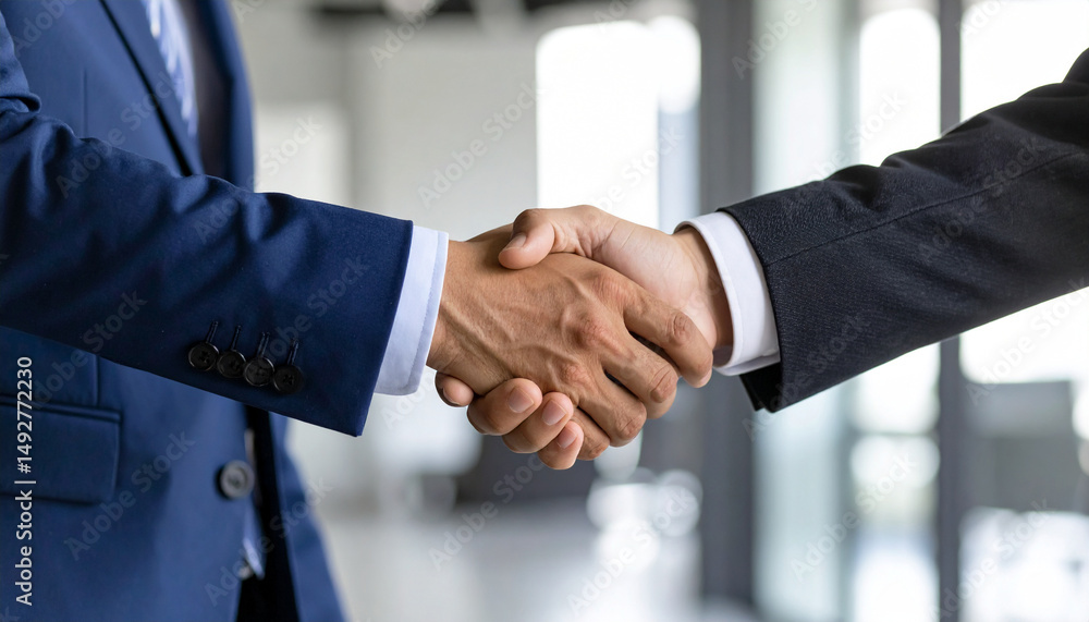 Close-up of business handshake, successful agreement between two professionals Close-up of business handshake, successful agreement between two professionals