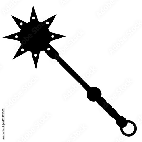 Spiked flail weapon silhouette in clean black vector art on a transparent background for digital design