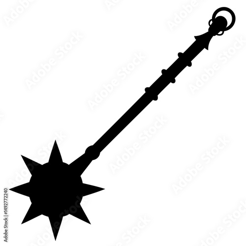 Flail weapon icon in black vector silhouette style placed on transparent background for combat themed art
