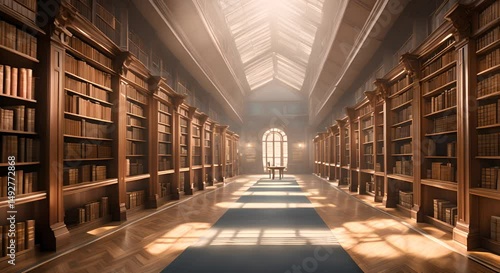 Wallpaper Mural A peaceful library with rows of bookshelves and empty tables perfect for quiet study A serene library with rows of books and quiet study areas 4K Torontodigital.ca