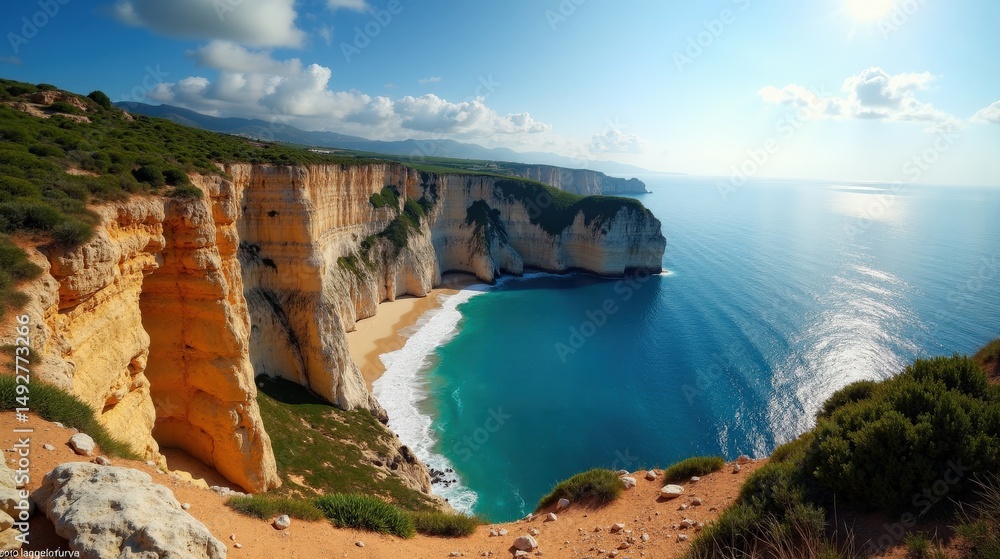Obraz premium Professional photo of Roche Cliffs at midday, sunny, from a panoramic view.