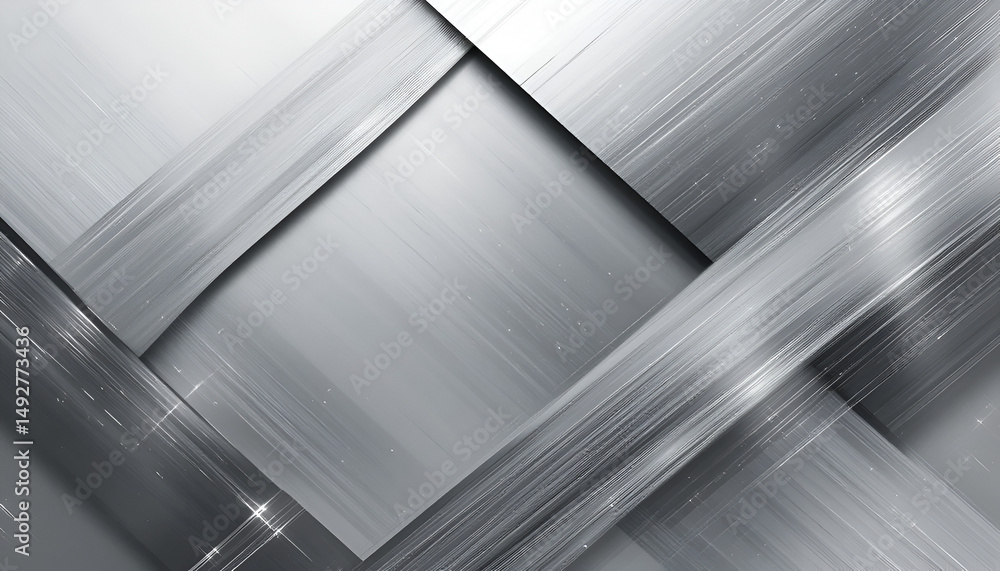 Fototapeta premium Geometric abstract layout with silver gradients, striped lines, and subtle grain effects—perfect for luxury-themed visuals in a minimalist monochrome palette.