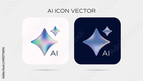 AI icon 3d effect Holography effect white and dark background