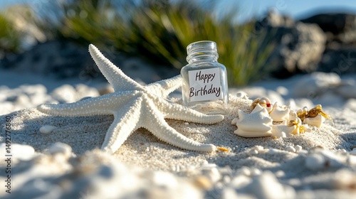 Beach birthday message in a jar with starfish