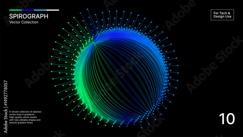 Sci-Tech Vortex Lines–Fluid Gradient Mesh Spirograph for Futuristic Digital and Tech Designs