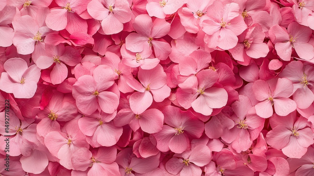 Obraz premium Pink hydrangea flower petals create a soft, floral background texture. Use for romantic, feminine designs, wedding invitations or web banners.