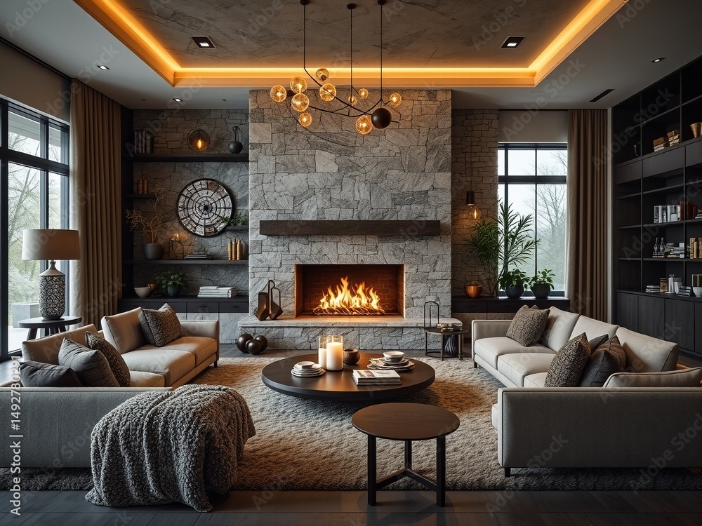 custom made wallpaper toronto digitalElegant Fireplace Room with Comfortable Furniture