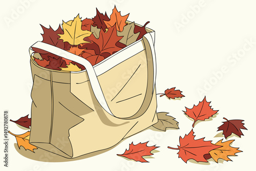 6 5k, highly detailed, high resolution, realistic, volumetric lighting, octane render, photorealistic, autumn leaves, canvas tote bag, still life, nature, cozy, warm, earthy tones, vibrant colors, arr