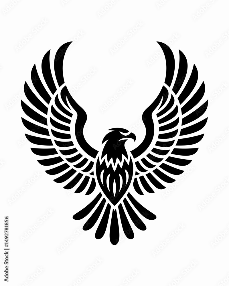 Fototapeta premium Engraving of stylized hawk. Linear drawing. Decorative bird. 