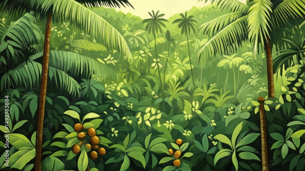 Fototapeta premium Lush Tropical Paradise: A Vibrant Jungle Scene