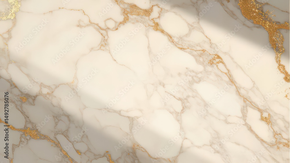 Naklejka premium A high-resolution texture featuring elegant gold veins running through a creamy white marble background. The luxurious and sophisticated design is ideal for creating upscale presentations, wedding