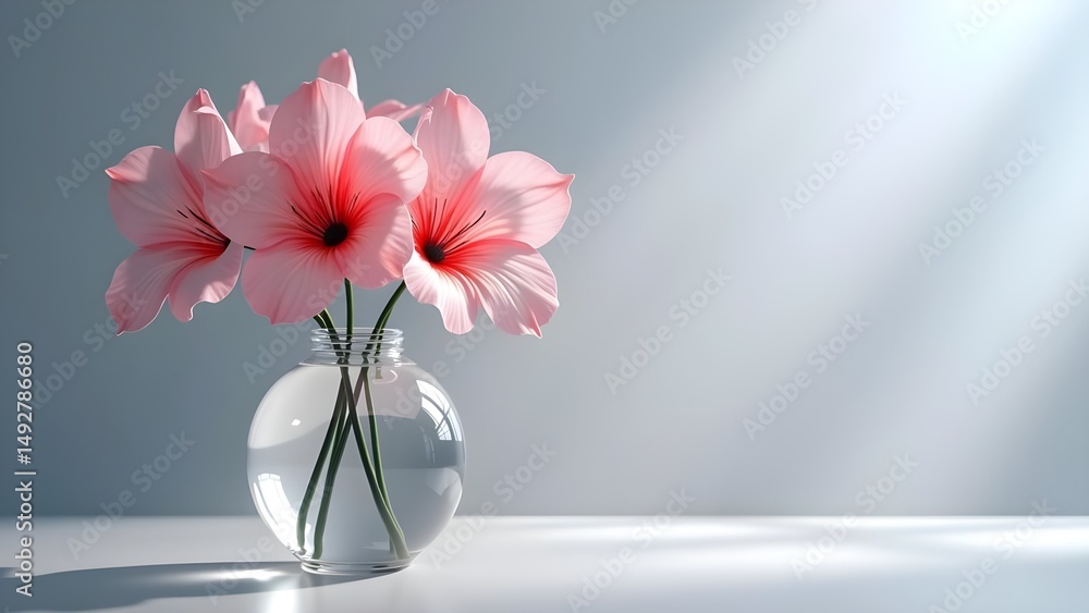 Pink Flowers in Glass Vase on a White Table Pink Flowers in Glass Vase on a White Table