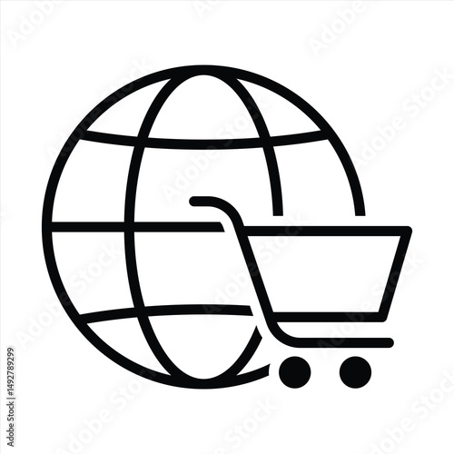 Online Shopping Icon with a Globe and Cart Symbol
