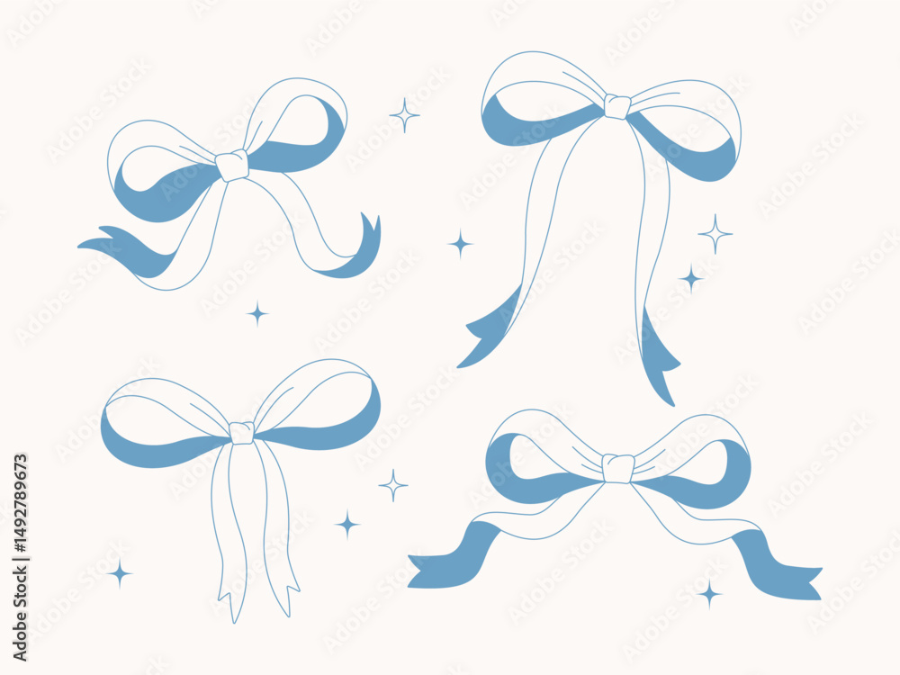 custom made wallpaper toronto digitalVector set of blue bows on a light background. Six elegant decorative bows in a flat style with lines and stars. Suitable for design and packaging.