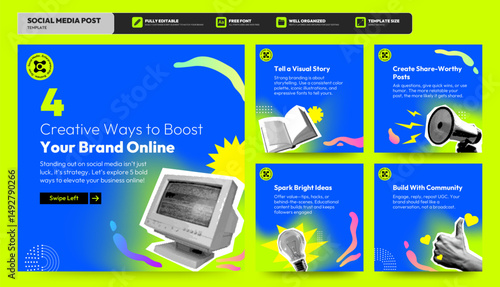 Social media carousel post template. Business Instagram and facebook square post template. Instagram tips post collection tutorial, tip, trick, quick tips, layout template design, modern, gradient