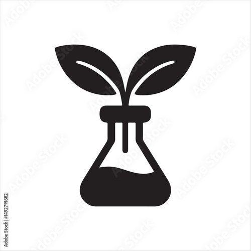 Plant Growing in Beaker Silhouette – Minimalist Vector Icon on White Background