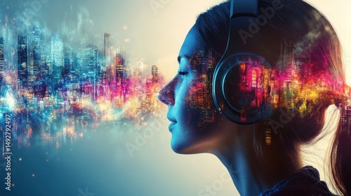 Wallpaper Mural Urban Symphony: A Woman's Immersive Soundscape Experience Torontodigital.ca