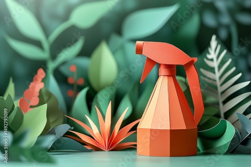 Paper Craft Spray Bottle in Lush Green Papercut Tropical Foliage