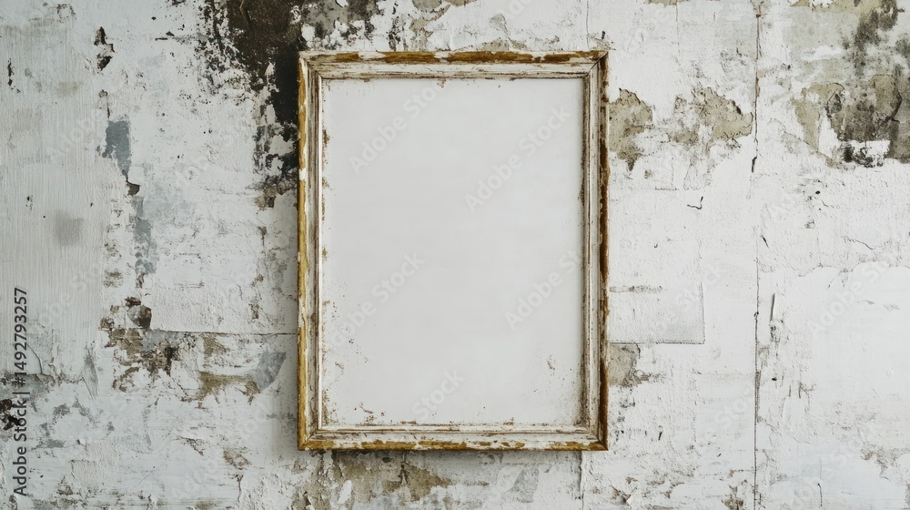 Naklejka premium Empty antique frame on weathered wall