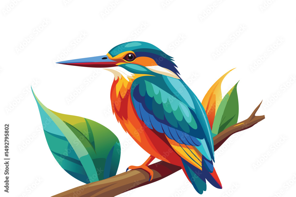 Obraz premium kingfisher on branch isolated on white background