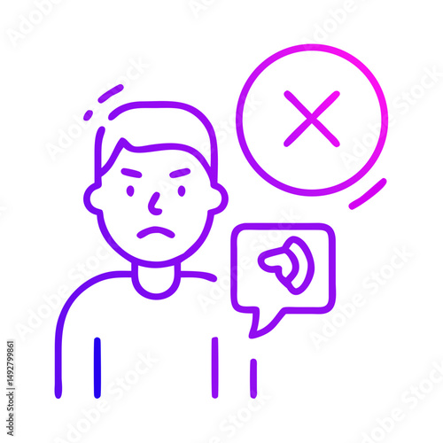 Rejection: A visual representation of rejection, depicting an unhappy individual alongside symbols for silence and denial, and a crossed-out circle