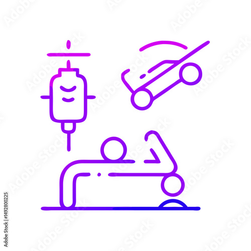 Healthcare treatment concept: Illustration of various medical procedures and patient care, depicted through icons.