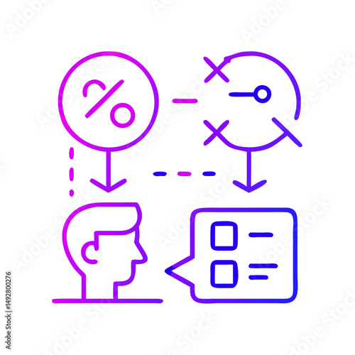Data Flow Visualization: A vibrant graphic depicts the flow of information in business. It emphasizes percentages, targets, and dialogues.